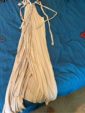 Indah Beige/Tan Pleated Maxi Dress